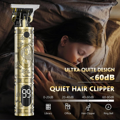Maquina De Cortar Pelo Hombre, Maquina De Afeitar Hombre Eléctrica Con LED Cortapelos Recortar Barba Sin Cable Maquinilla De Afeitar Cortar Pelo Para El Hogar Y El Salón (Bronce)