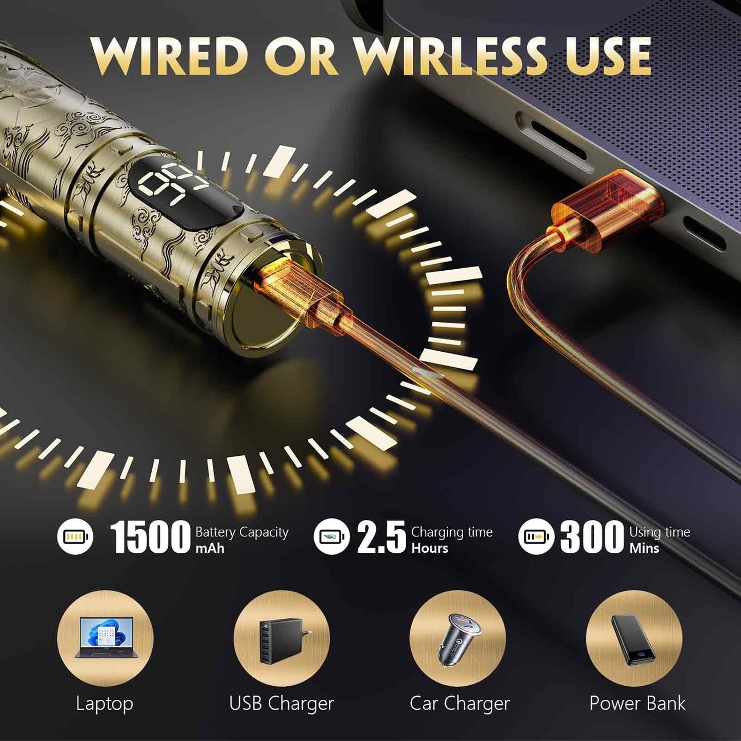 Maquina De Cortar Pelo Hombre, Maquina De Afeitar Hombre Eléctrica Con LED Cortapelos Recortar Barba Sin Cable Maquinilla De Afeitar Cortar Pelo Para El Hogar Y El Salón (Bronce)