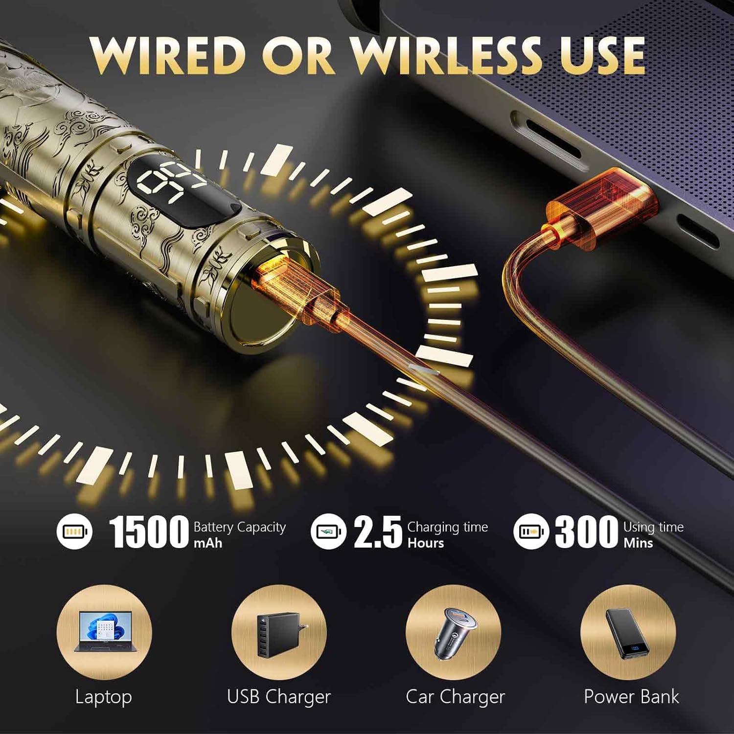 Maquina De Cortar Pelo Hombre, Maquina De Afeitar Hombre Eléctrica Con LED Cortapelos Recortar Barba Sin Cable Maquinilla De Afeitar Cortar Pelo Para El Hogar Y El Salón (Bronce)